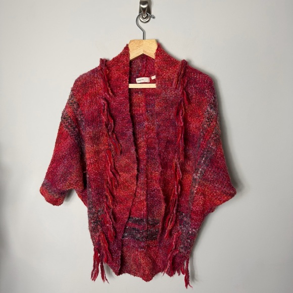 Anthropologie Sleeping on Snow Wool Fringe Cocoon Shawl Boucle XS *o - Picture 3 of 12